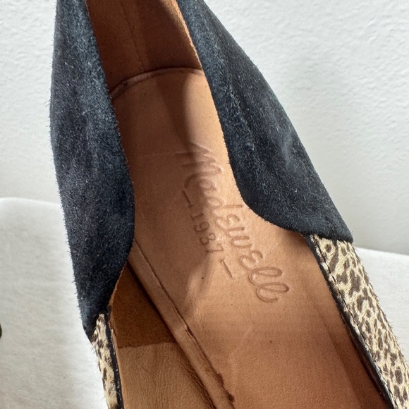 Madewell Maddie Leather Two Tone Spotted Black Brown Cream Almond Toe Heels 9.5 - Picture 9 of 15